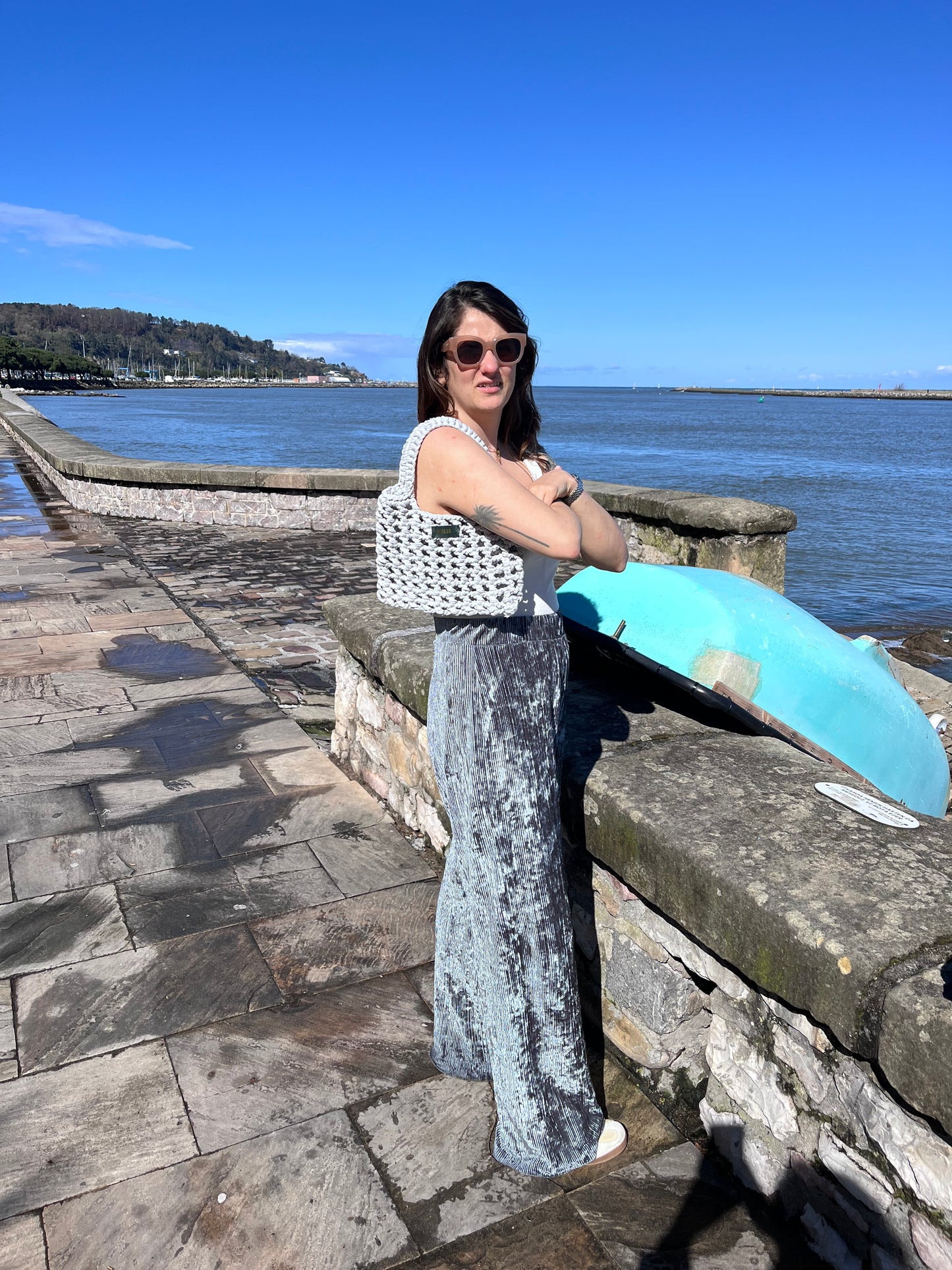 Sac filet en crochet gris - Fait main