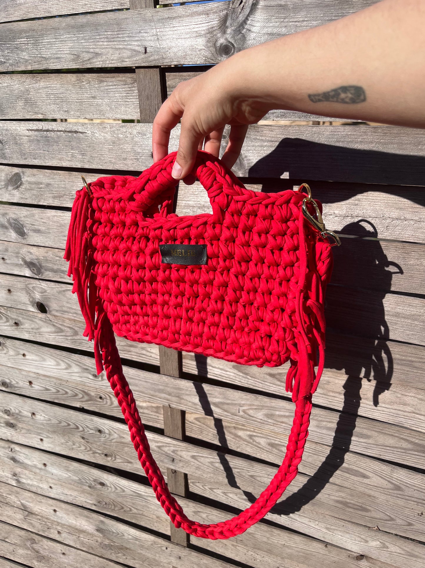 Sac en crochet à frange rouge - Fait main