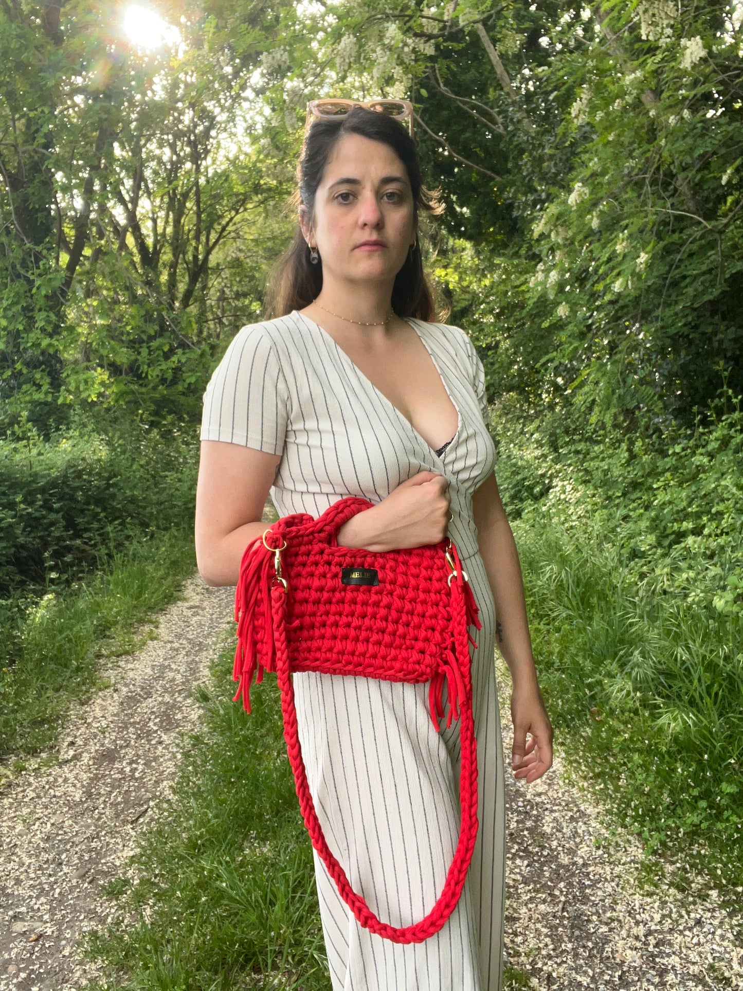 Sac en crochet à frange rouge - Fait main