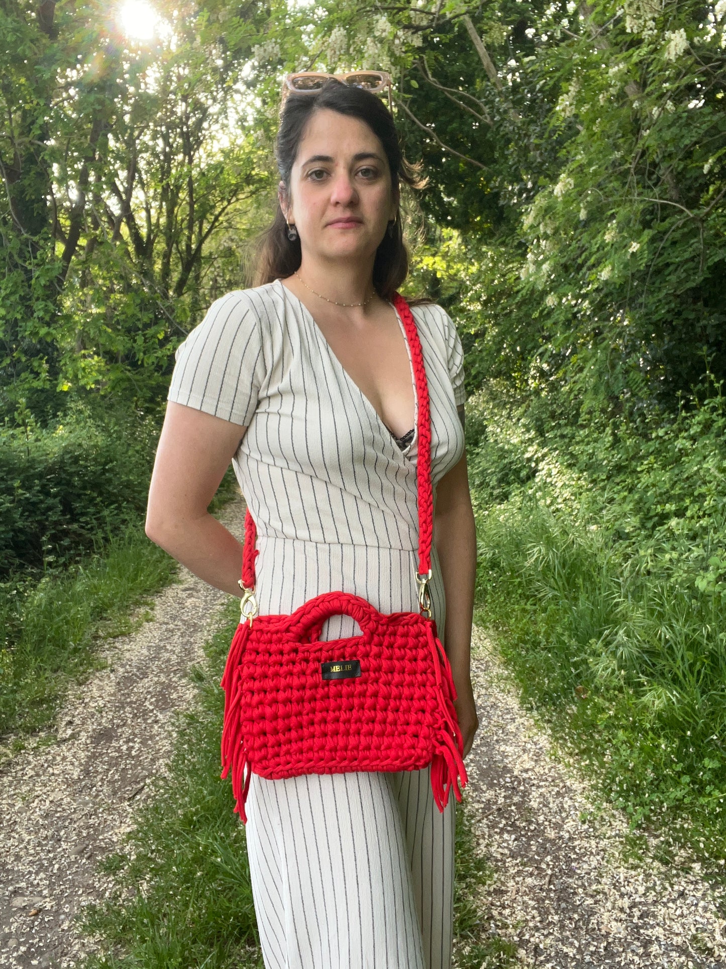 Sac en crochet à frange rouge - Fait main