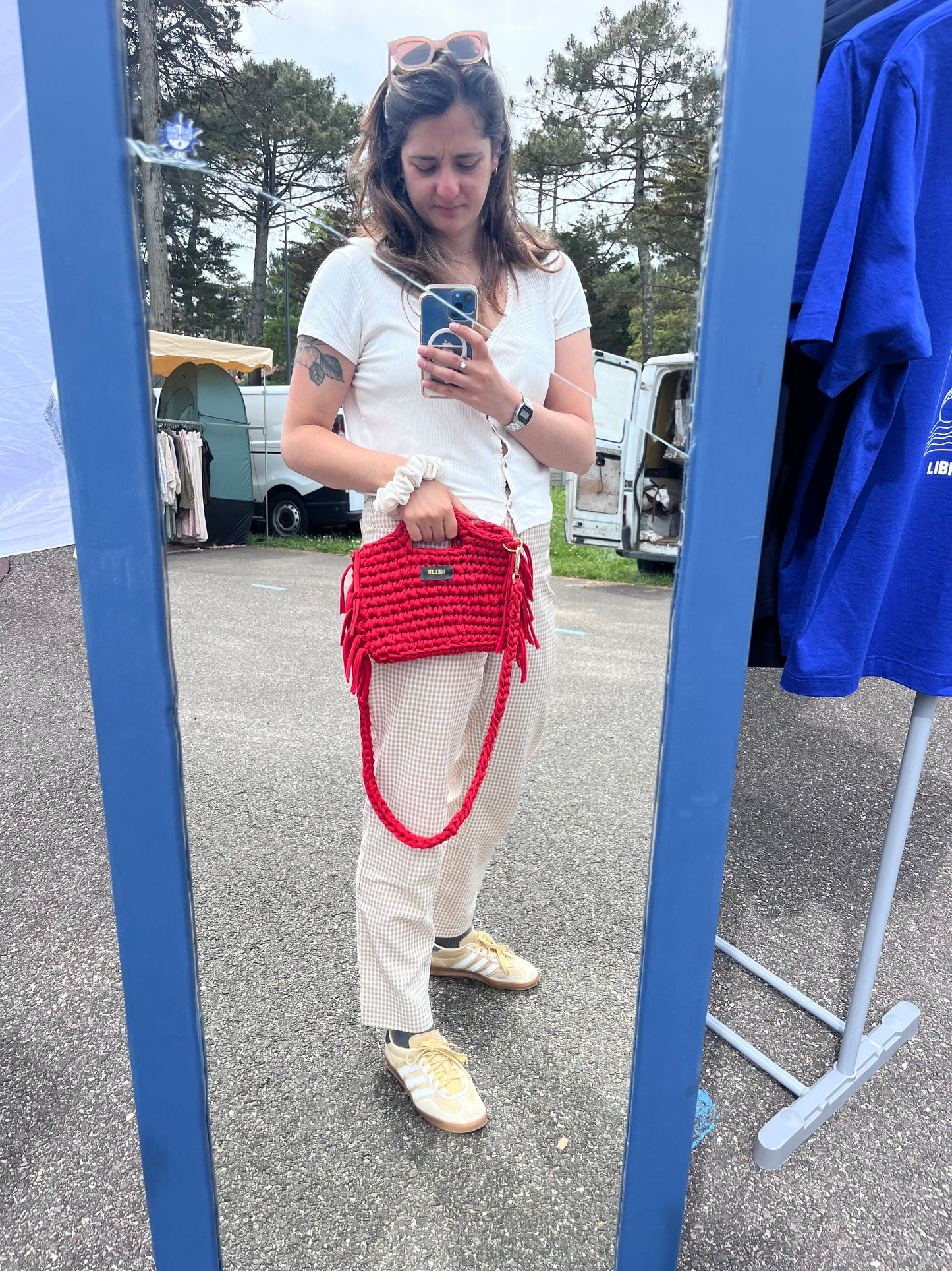 Sac en crochet à frange rouge - Fait main
