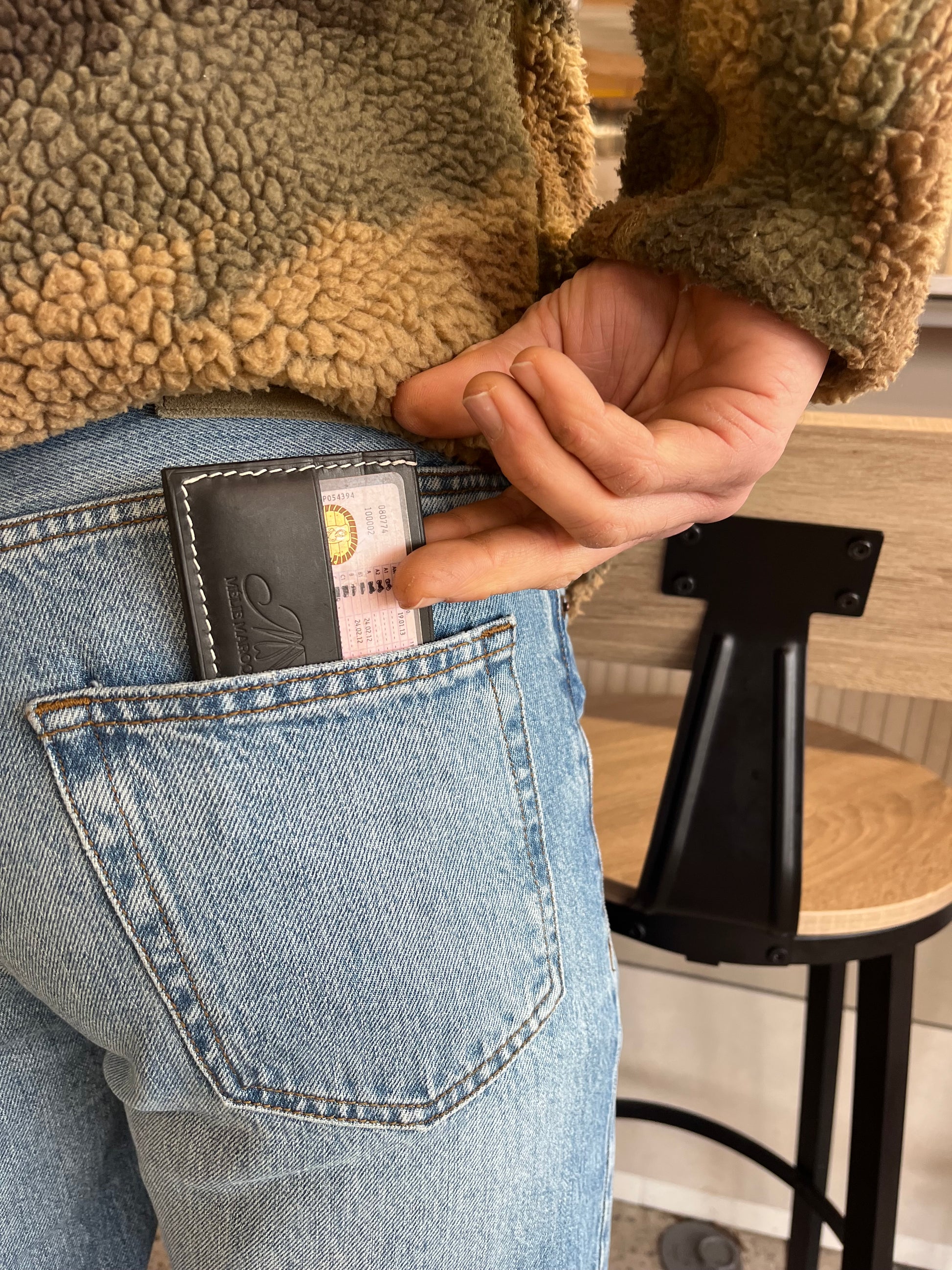 Porte-cartes NB poche cuir véritable Artisanale