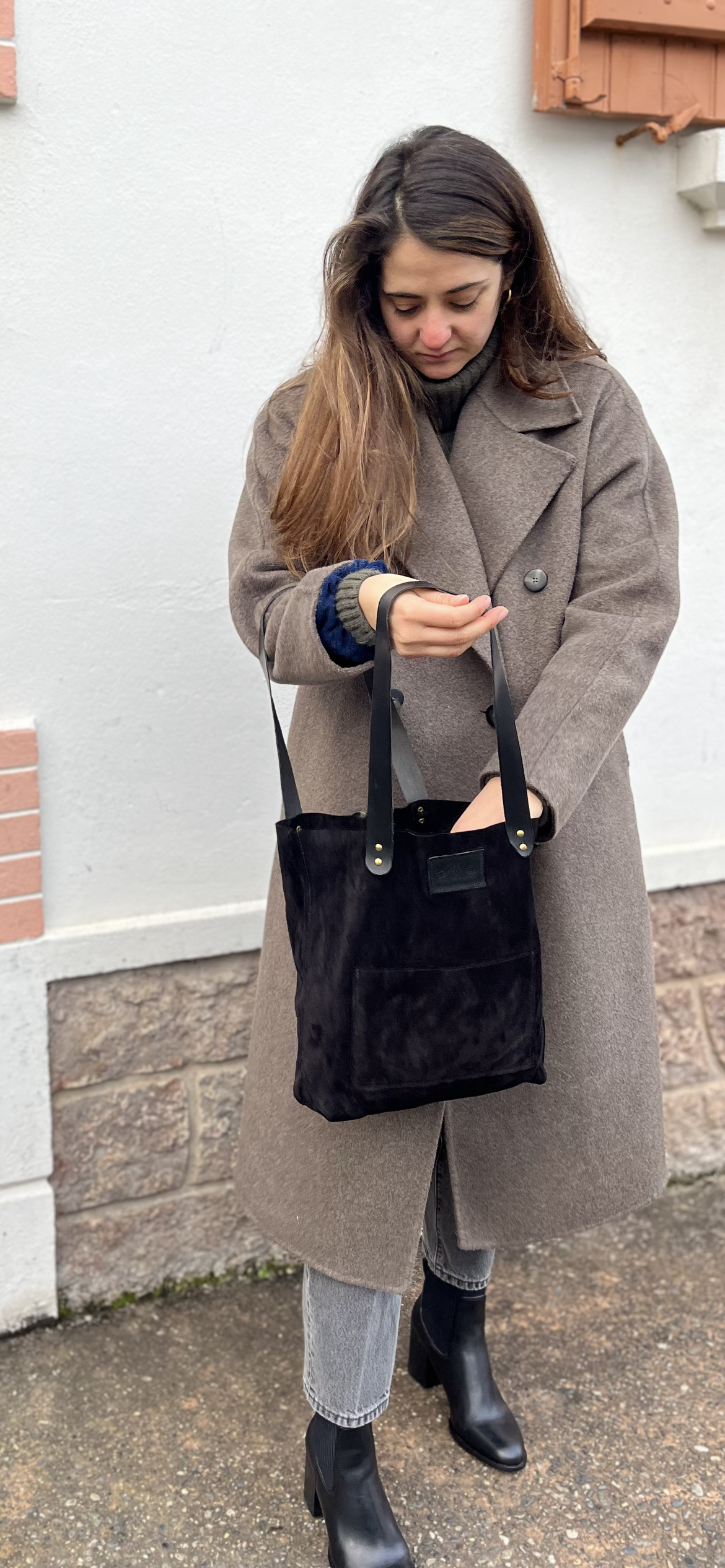 sac cabas noir cuir artisanale