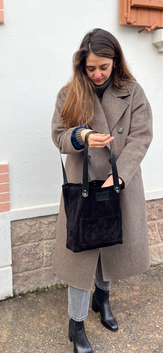 sac cabas noir cuir artisanale