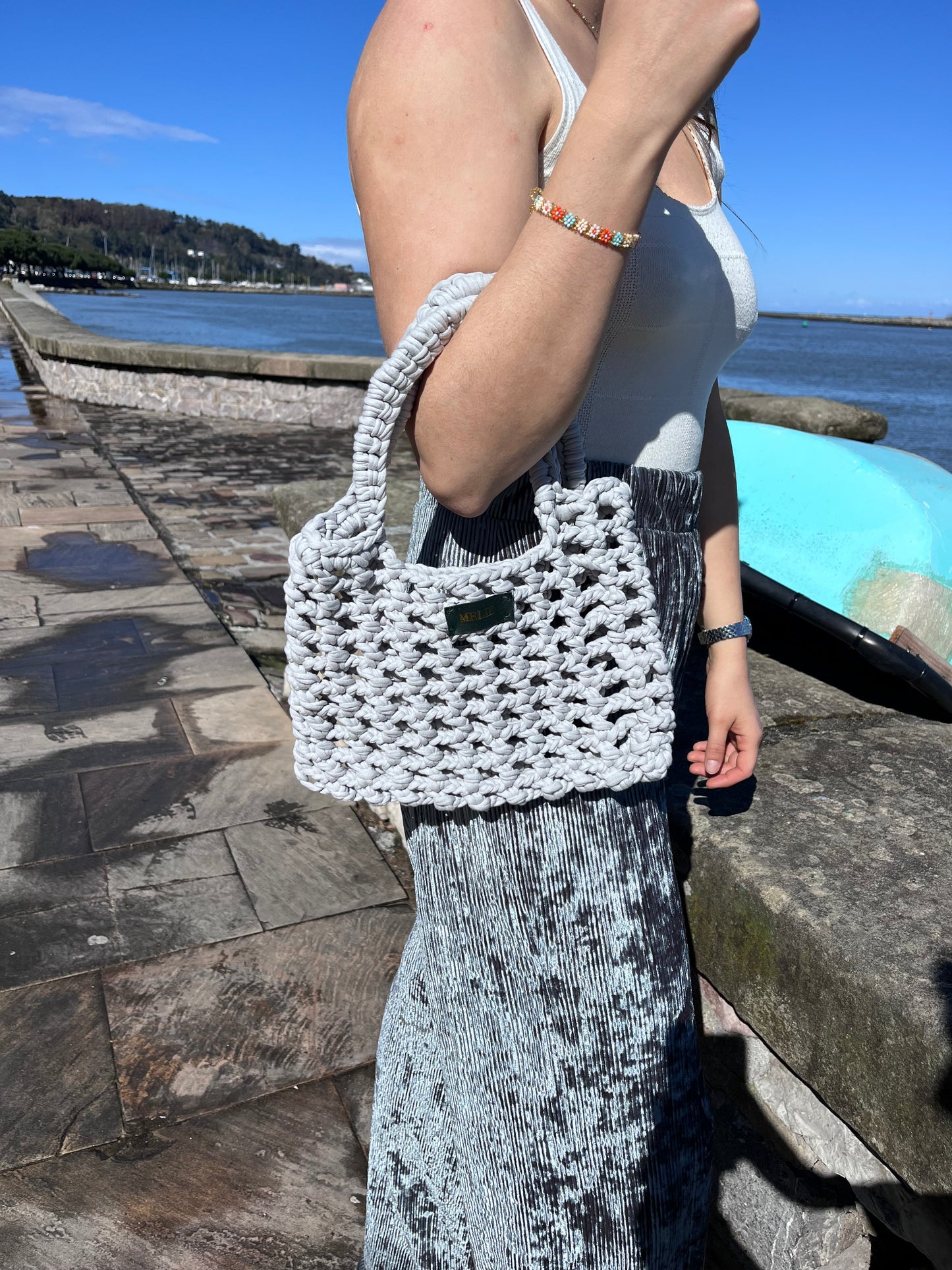 Sac filet en crochet gris - Fait main